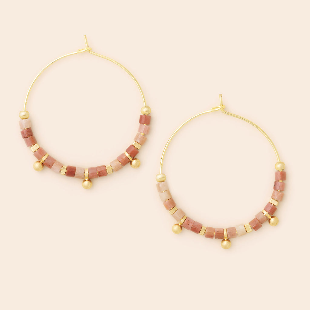 Stone Disc Hoop Earring - Rhodonite/Gold