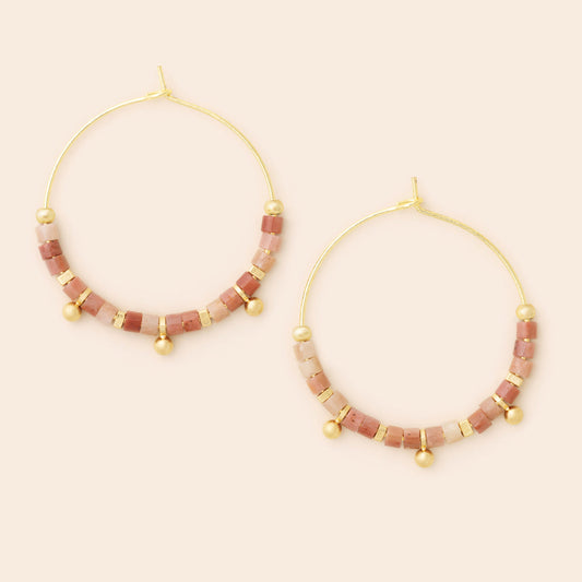 Stone Disc Hoop Earring - Rhodonite/Gold