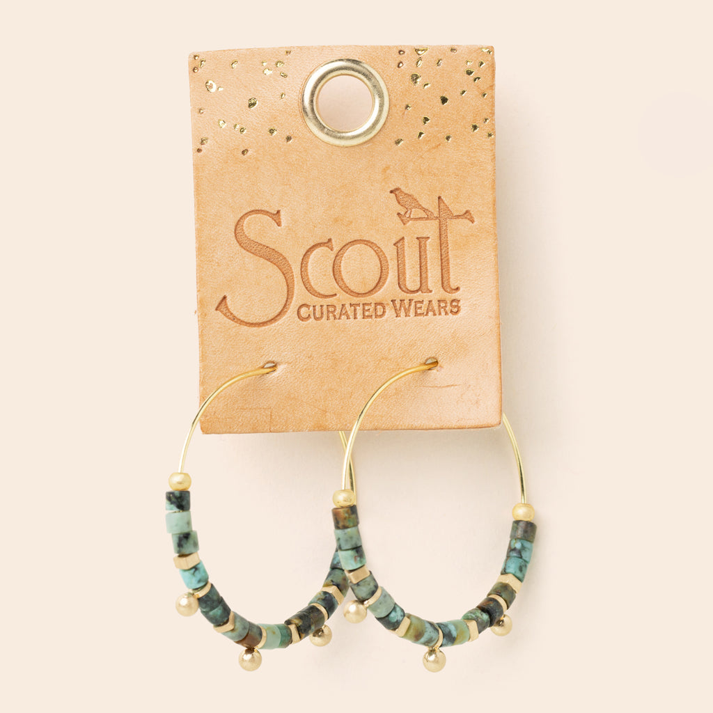 Stone Disc Hoop Earring - African Turquoise/Gold