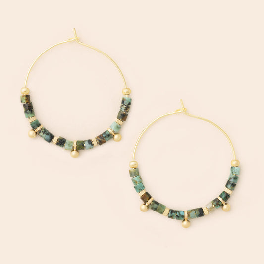 Stone Disc Hoop Earring - African Turquoise/Gold