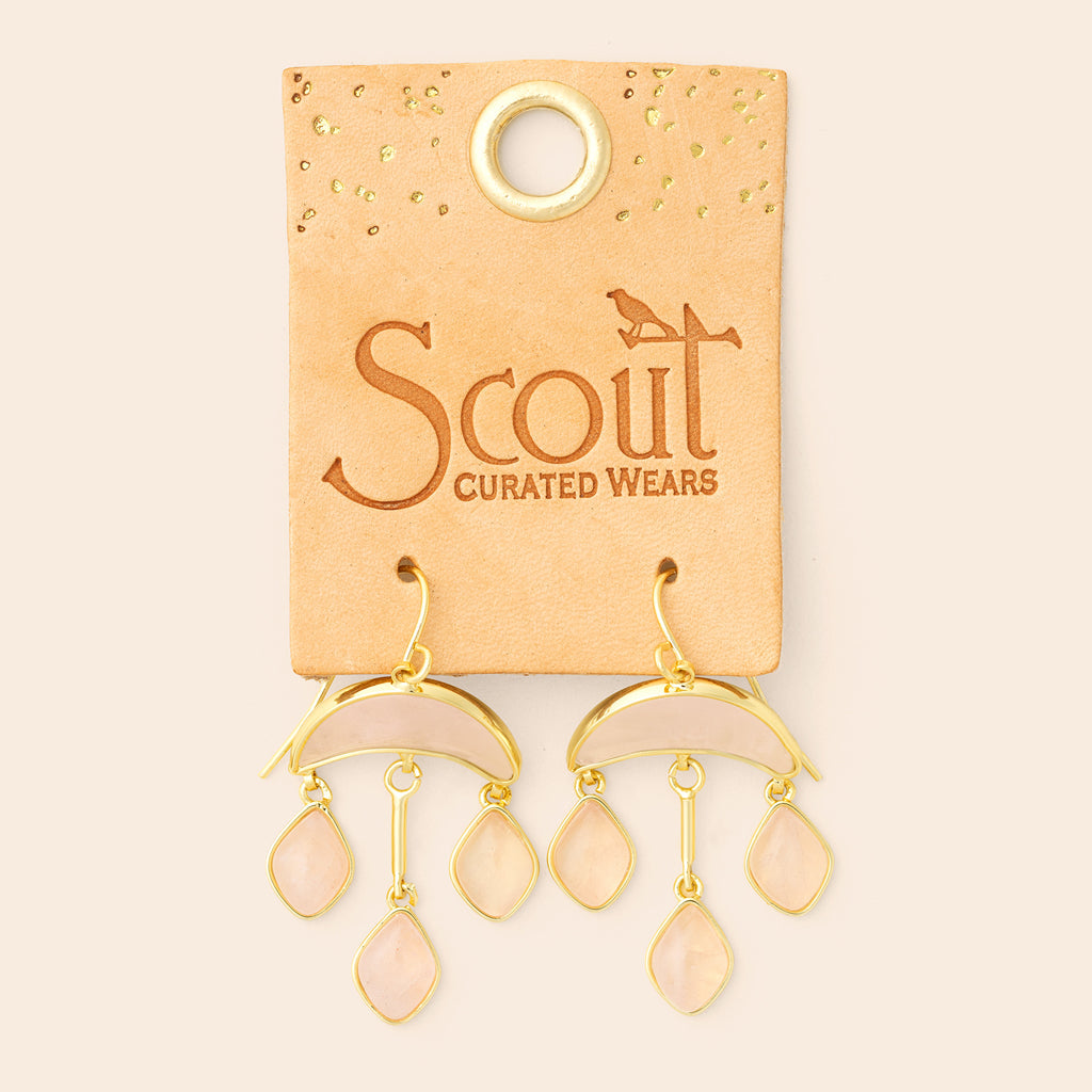 Stone Crescent Drop Earring - Rose Quartz/Gold