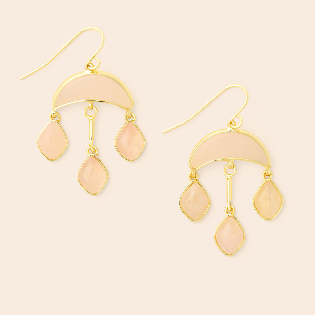 Stone Crescent Drop Earring - Rose Quartz/Gold