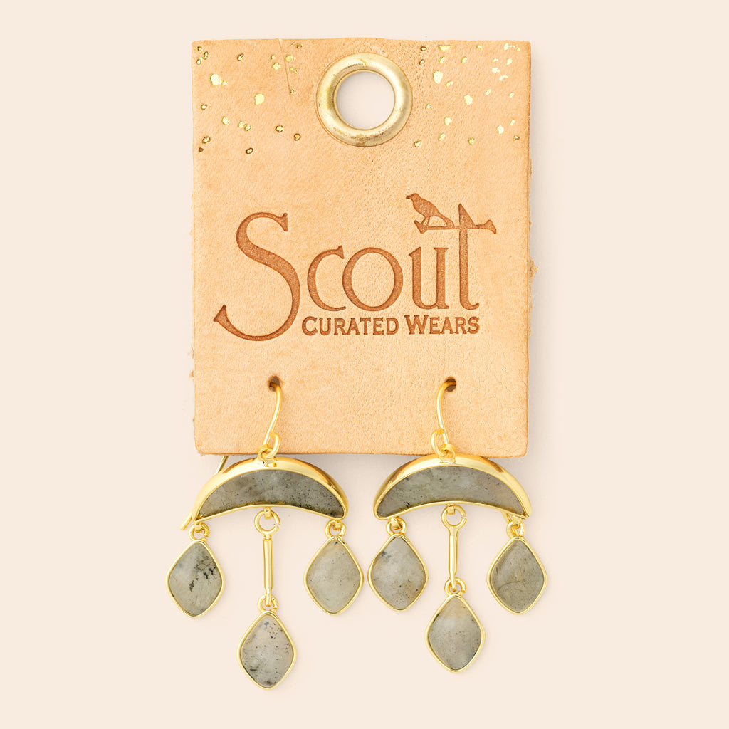 Stone Crescent Drop Earring - Labradorite/Gold