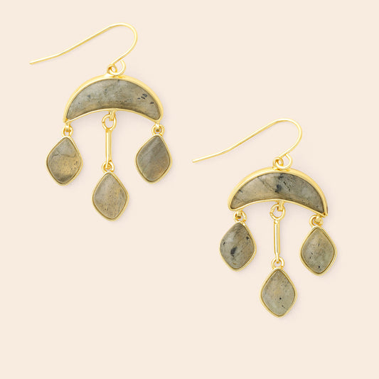 Stone Crescent Drop Earring - Labradorite/Gold