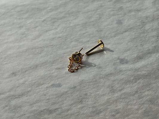 Circle Crystal Flatback Earring with Chain