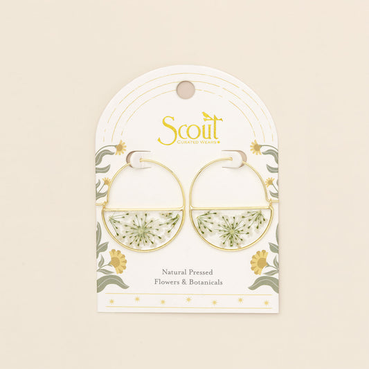 Pressed Flower Hoop Earring | White Lace Flower