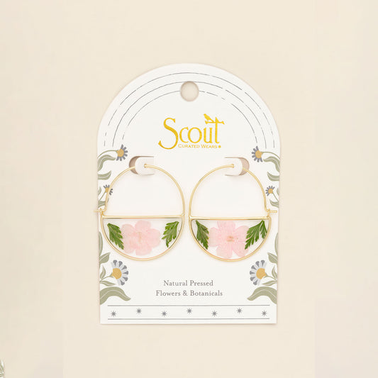 Pressed Flower Hoop Earring | Pink Cherry Blossom