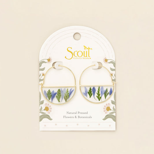 Pressed Flower Hoop Earring | Purple Cornflower