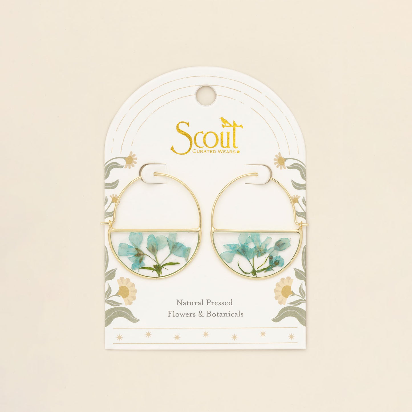 Pressed Flower Hoop Earring | Blue Baby's Breath