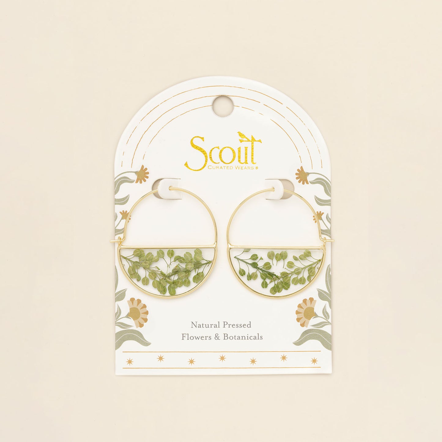 Pressed Flower Hoop Earring | Green Peppergrass