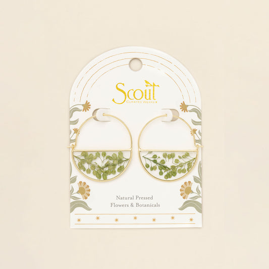 Pressed Flower Hoop Earring | Green Peppergrass