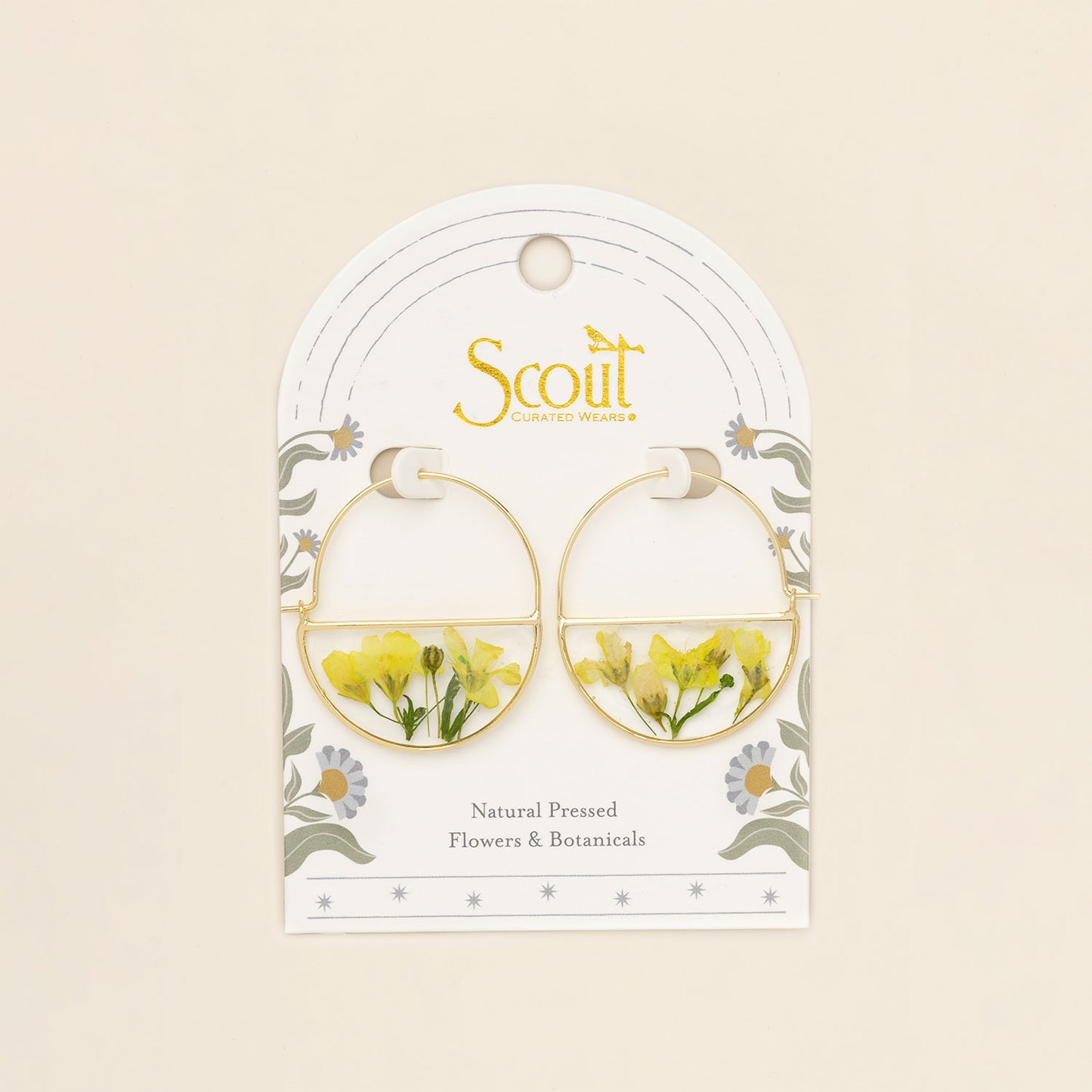 Pressed Flower Hoop Earring | Yellow Baby's Breath