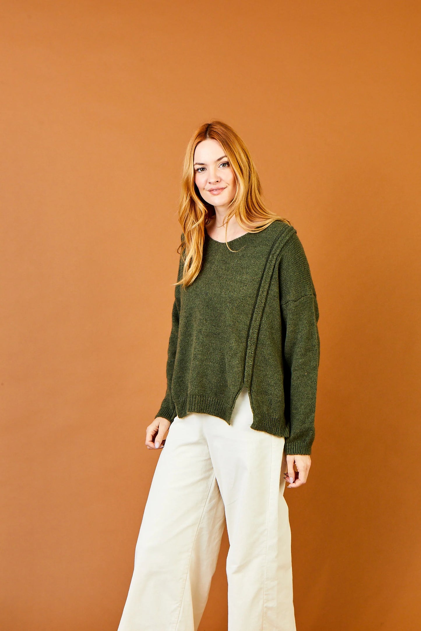 Fiona V Neck Sweater W/ Outside Seam Detail