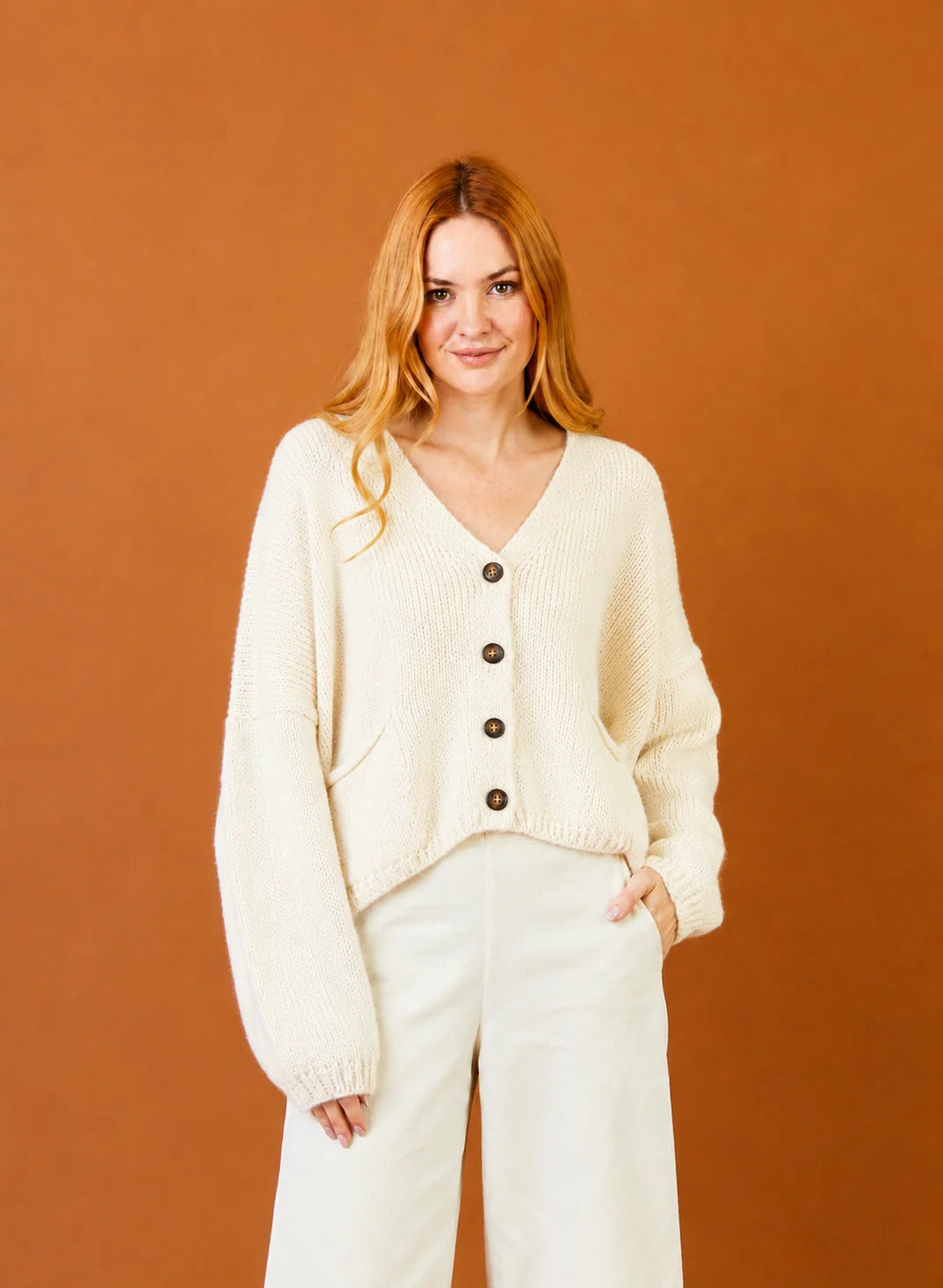 Fleurs Boyfriend Knit Cardi W/ Front Pockets