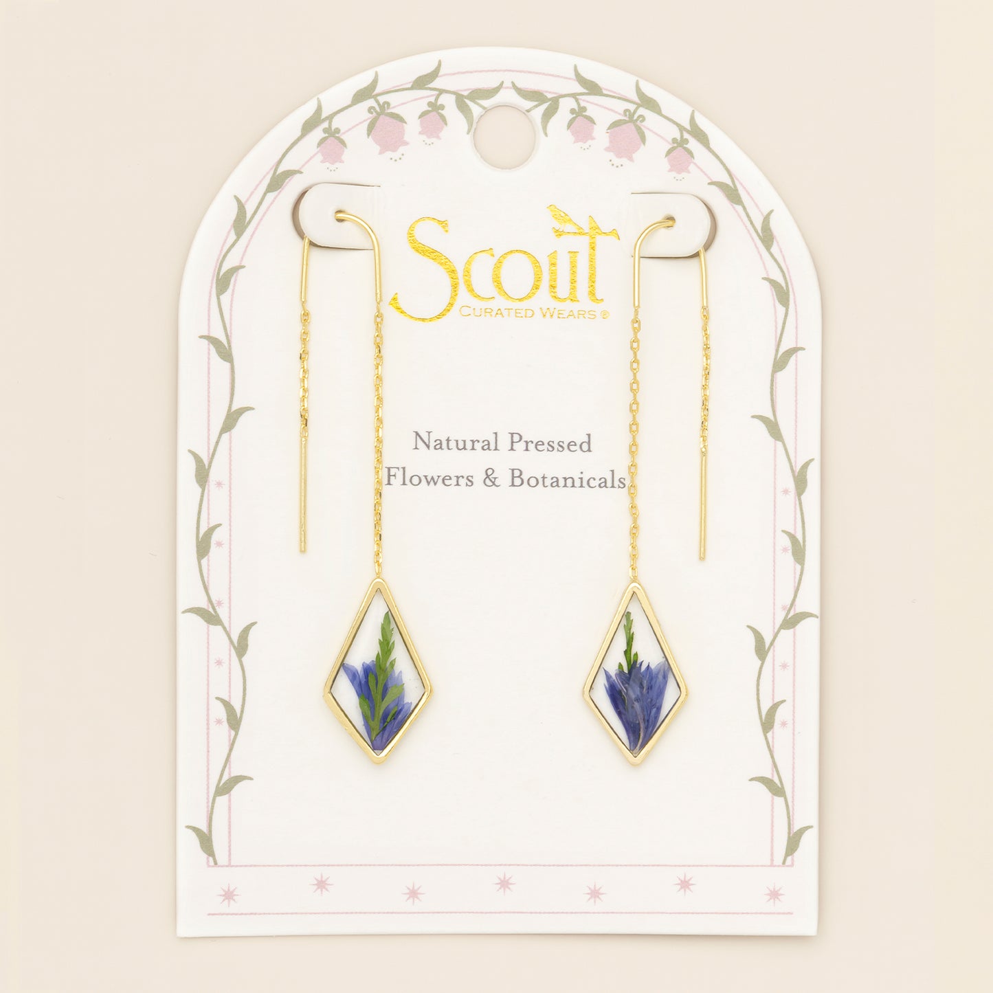 Pressed Flower Thread Earring | Purple Cornflower