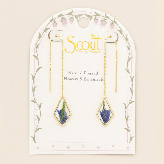 Pressed Flower Thread Earring | Purple Cornflower