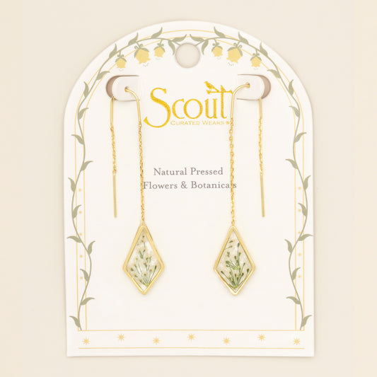 Pressed Flower Thread Earring | White Lace Flower