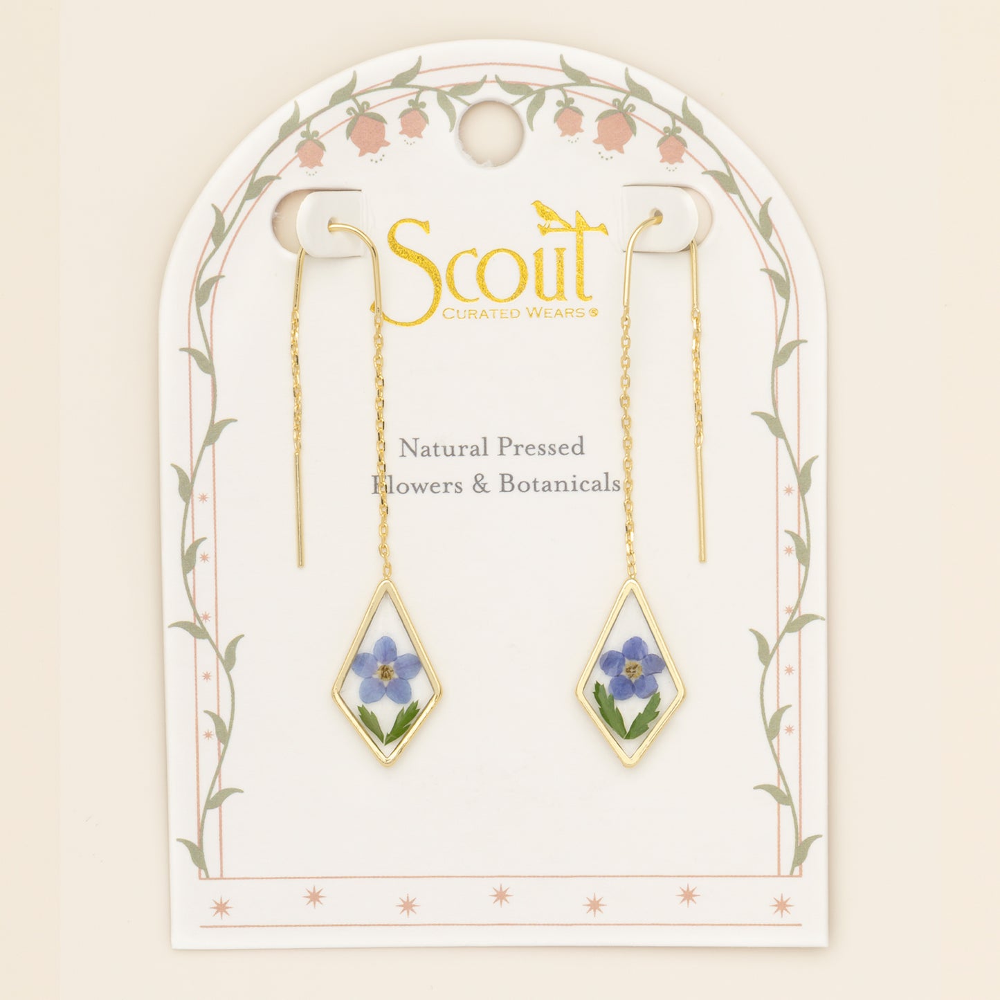 Pressed Flower Thread Earring | Blue Forget Me Not