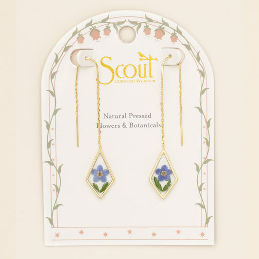 Pressed Flower Thread Earring | Blue Forget Me Not
