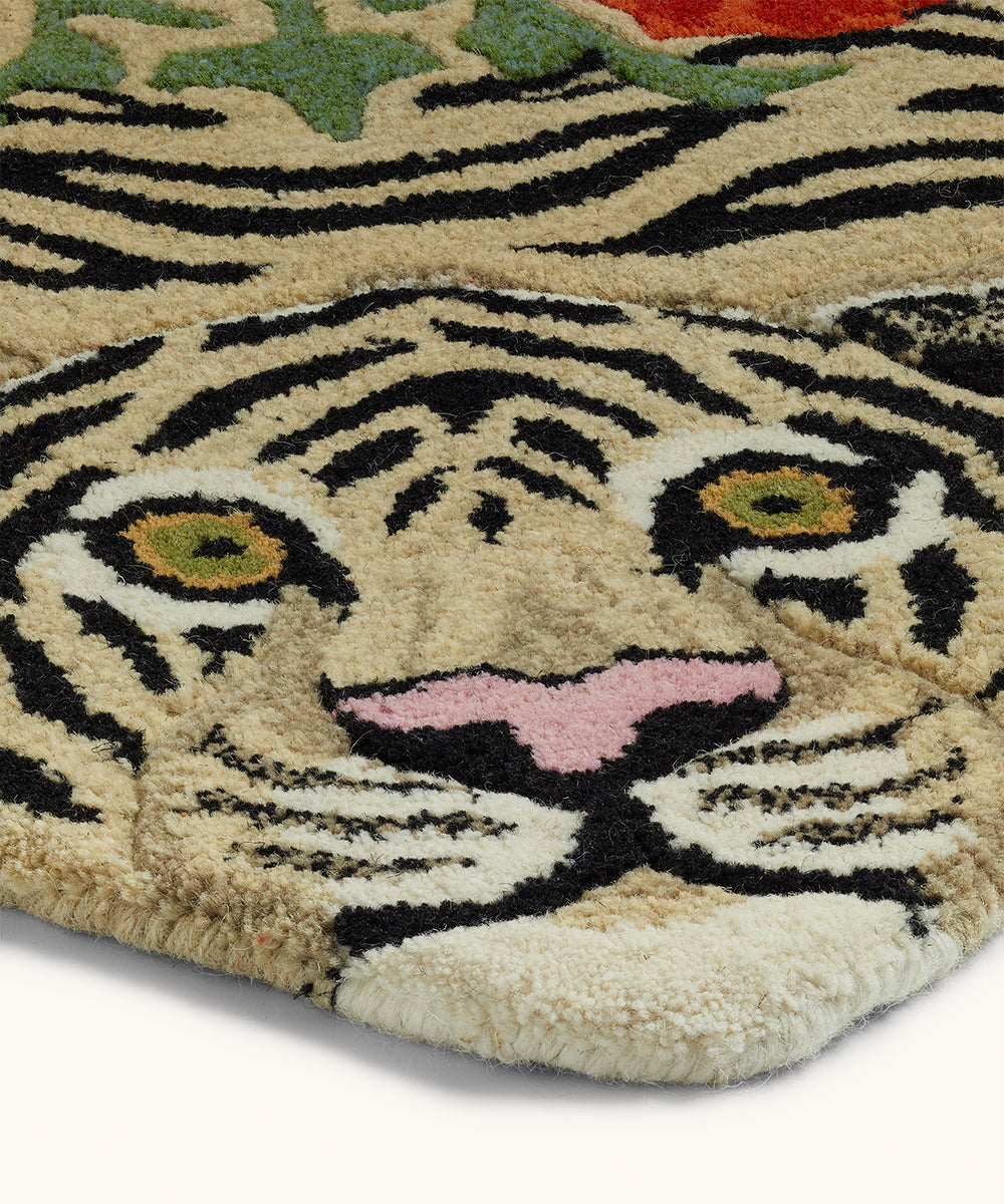 Floral White Tiger Rug Large