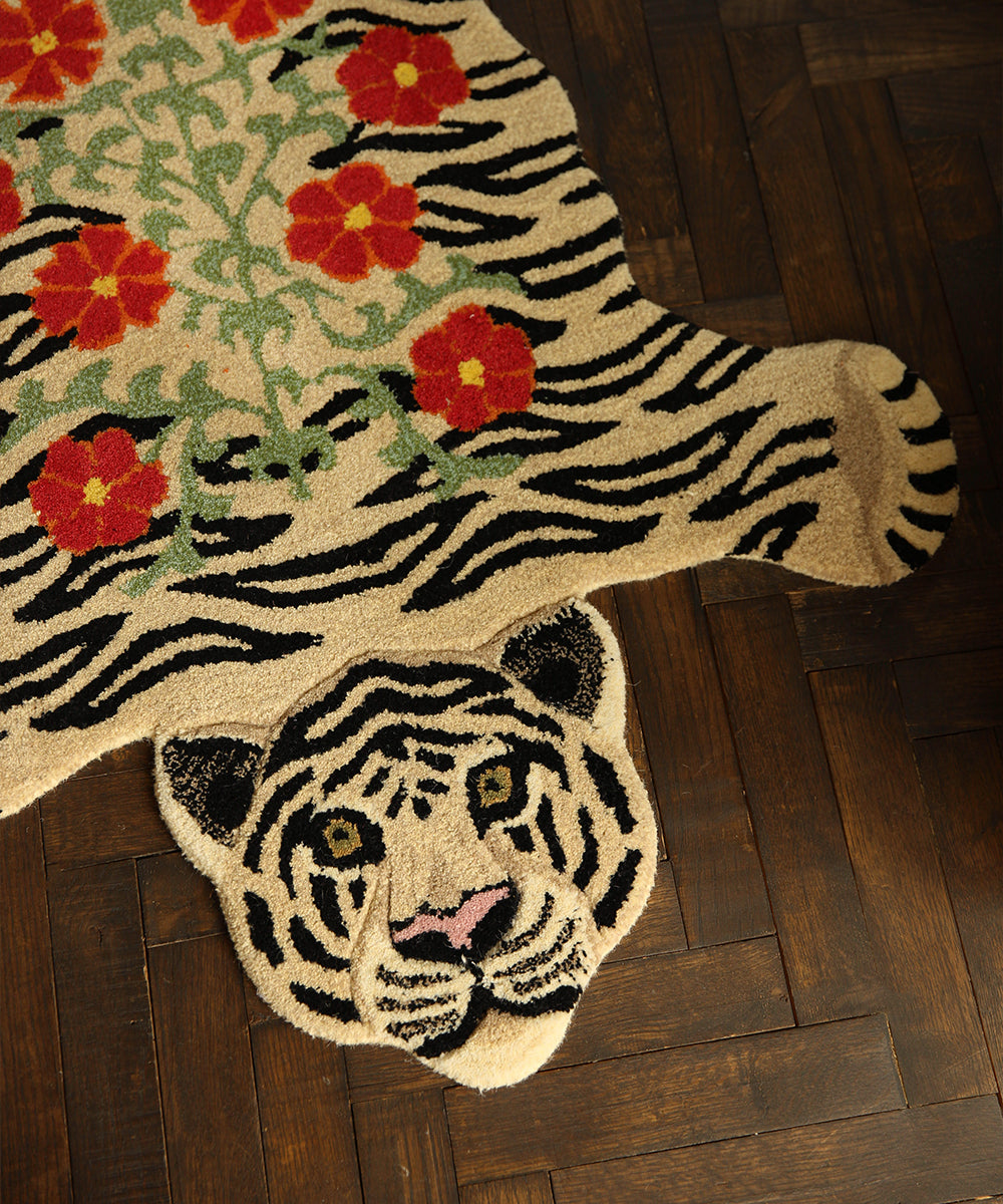 Floral White Tiger Rug Large