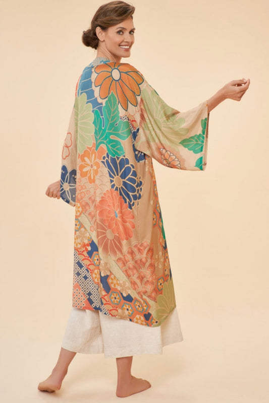 70s Kaleidoscope Floral Kimono Gown | Coconut