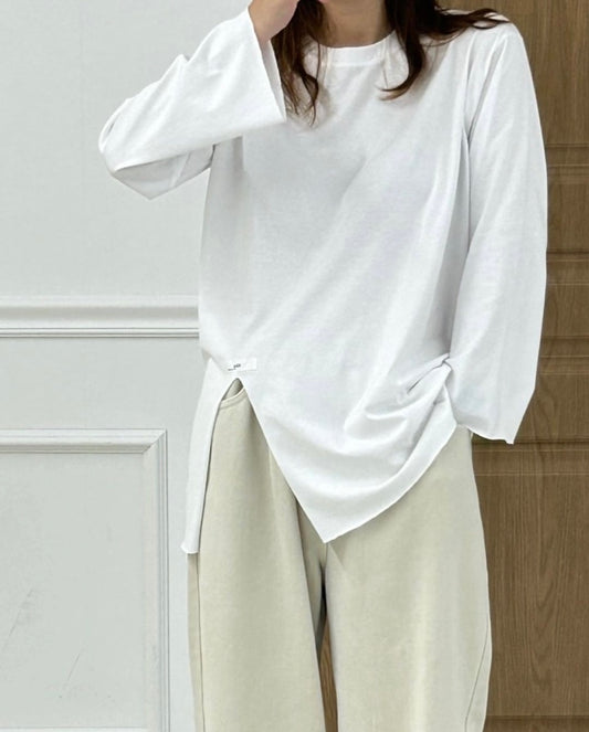 Asymmetrical Half Slit Long Sleeves Tee