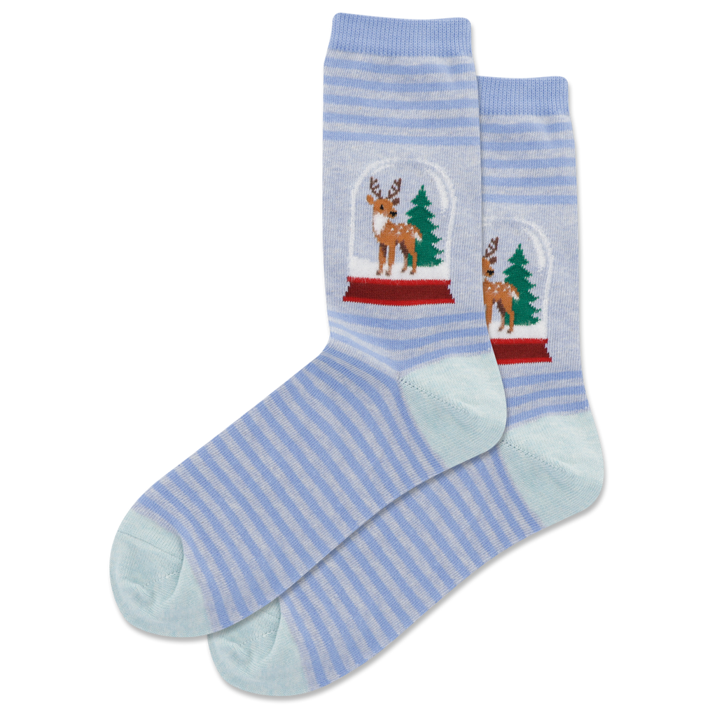 HOTSOX Women's Fuzzy Reindeer Snow Globe Crew Socks