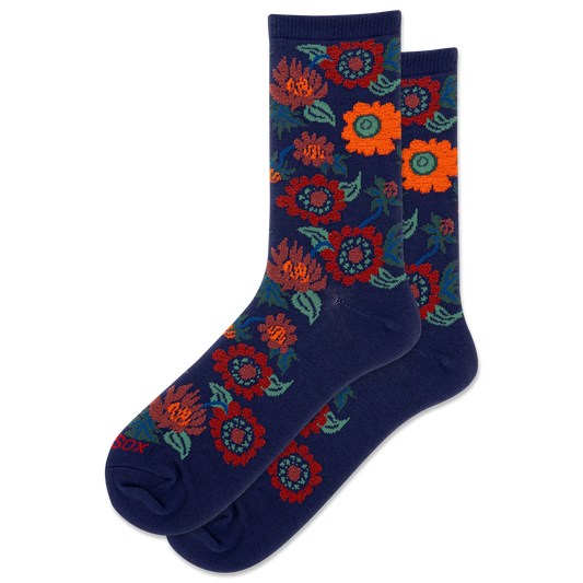 HOTSOX Women's Fuzzy Flowers Crew Sock