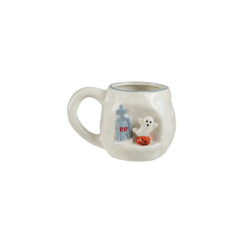Hand-Painted Stoneware Mug with Embossed Ghost