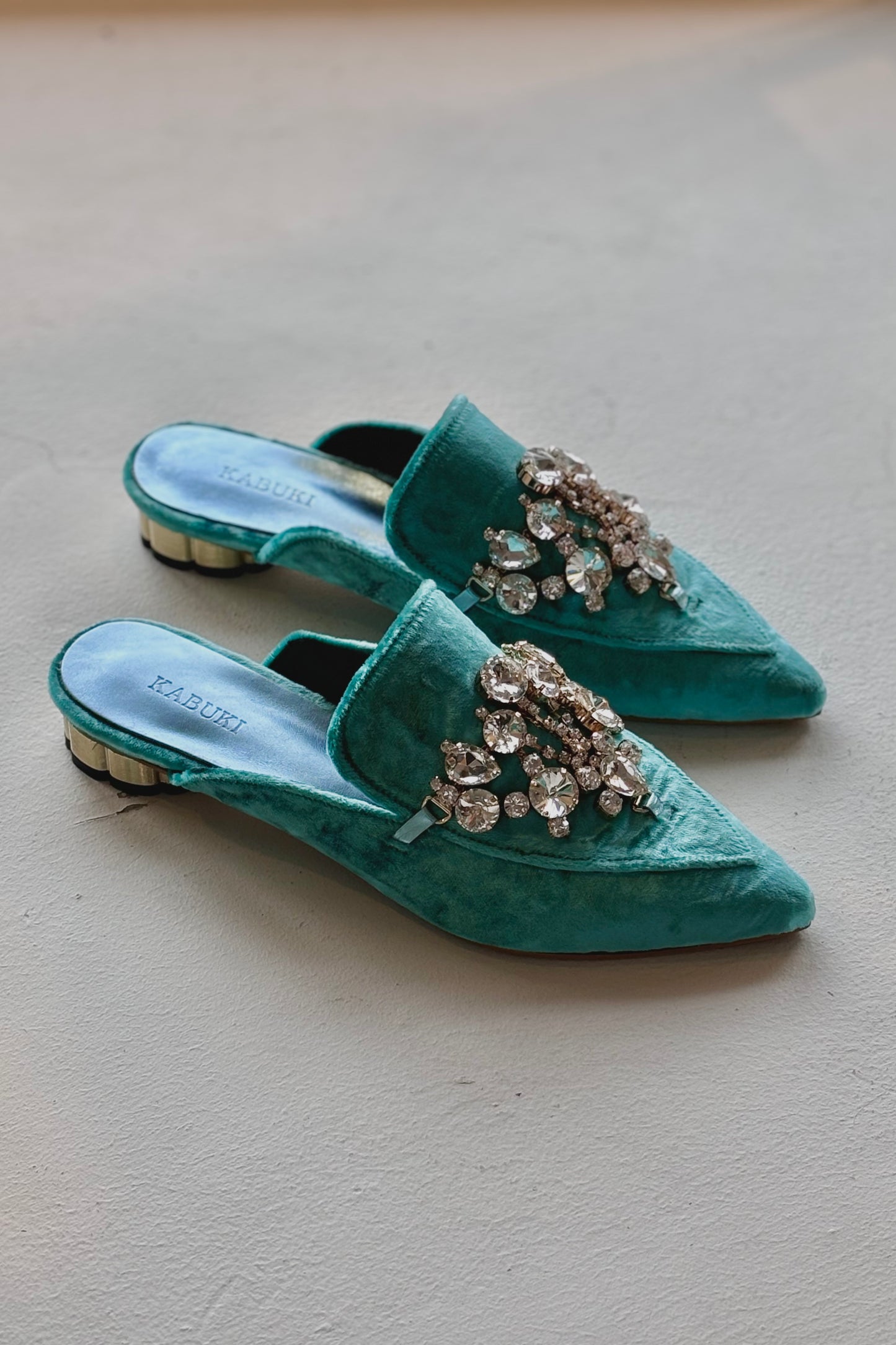 THE LOUIS Jeweled Velvet Mule | Teal