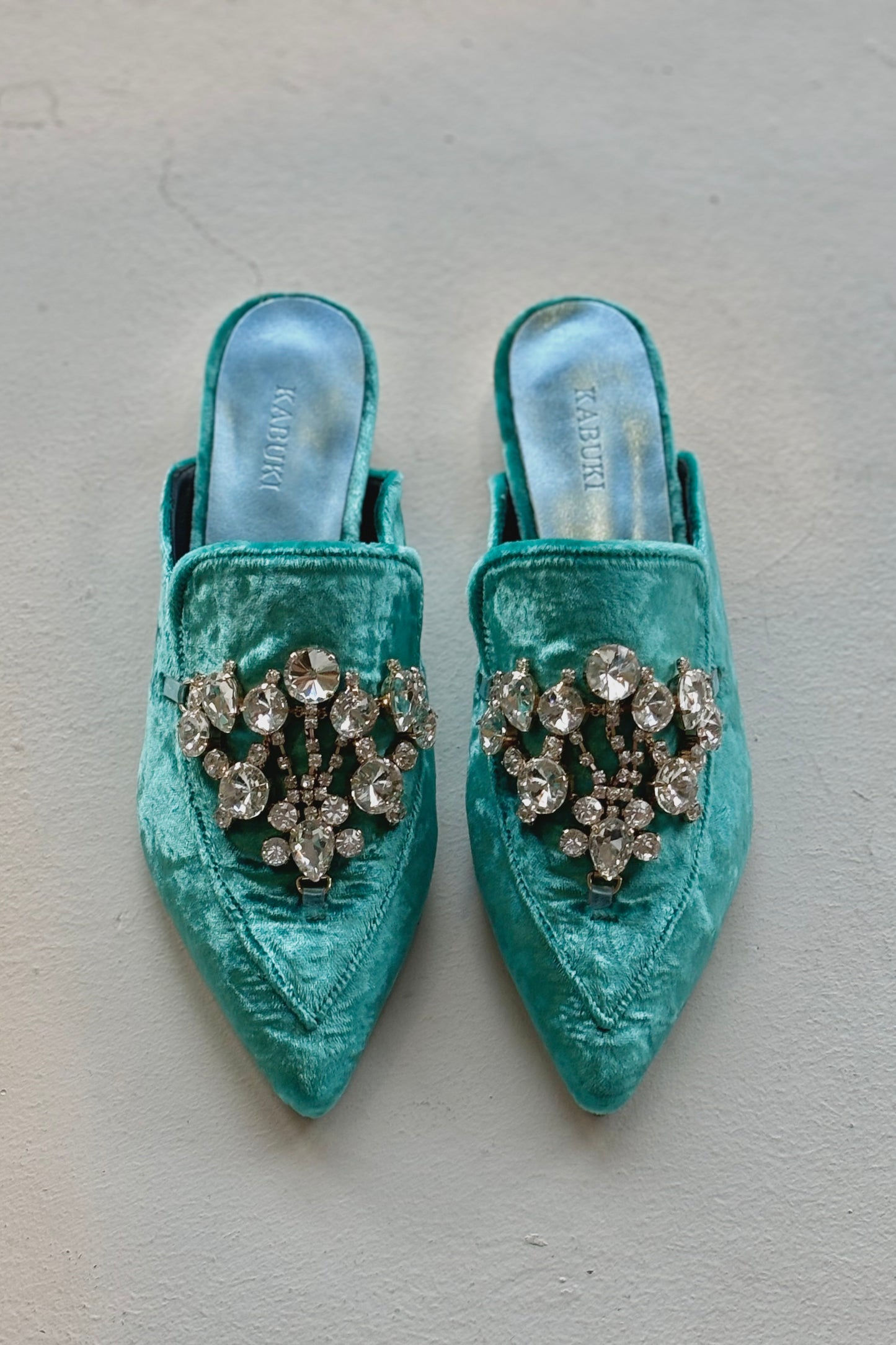 THE LOUIS Jeweled Velvet Mule | Teal