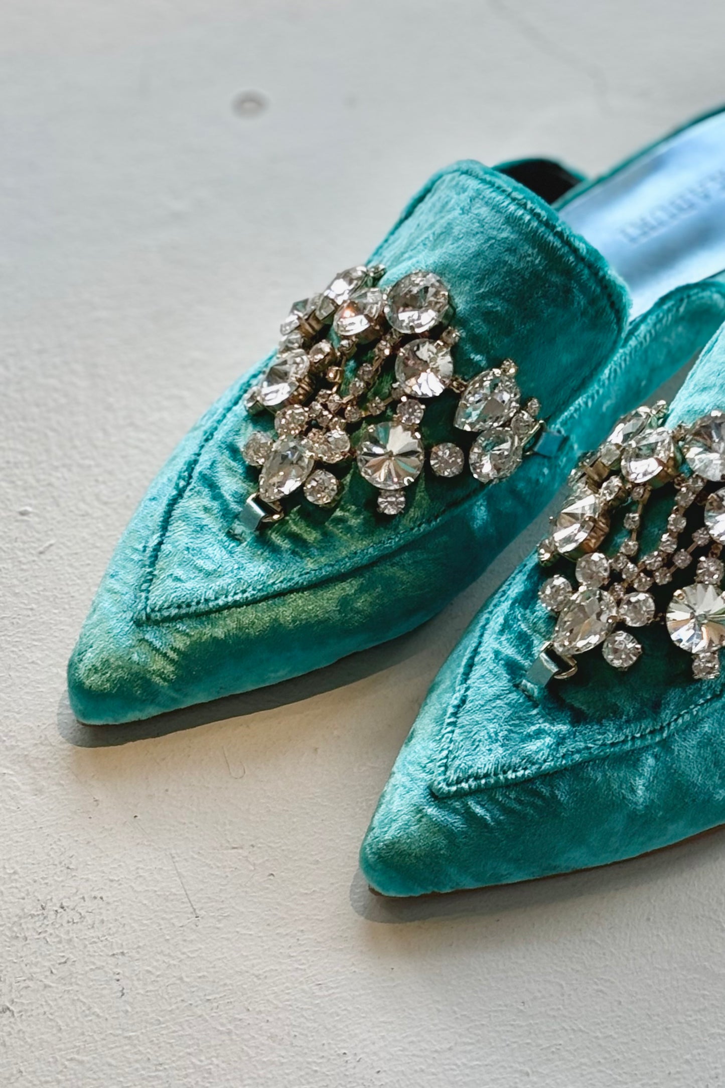 THE LOUIS Jeweled Velvet Mule | Teal