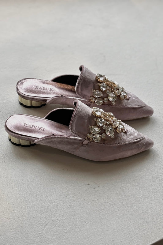 THE LOUIS Jeweled Velvet Mule | Light Pink