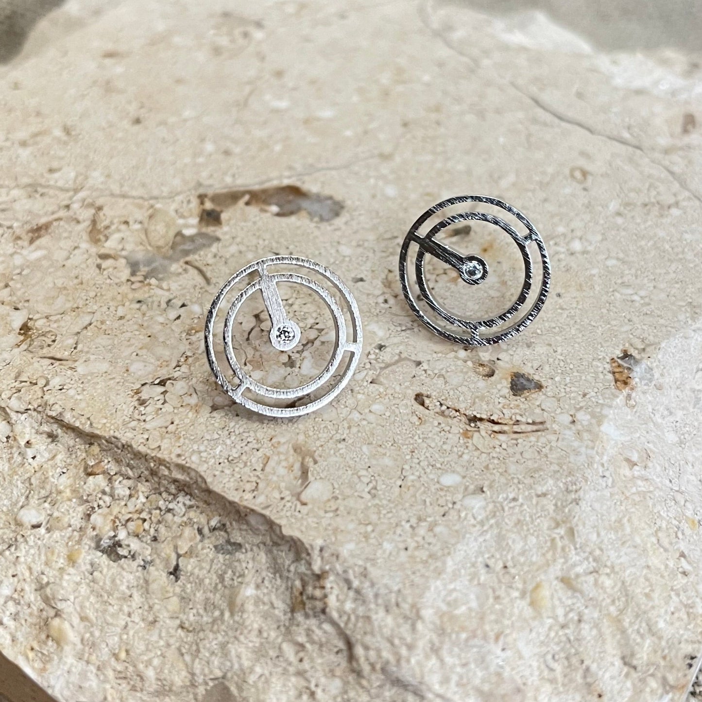 Circle Outline with Stone Stud Earrings