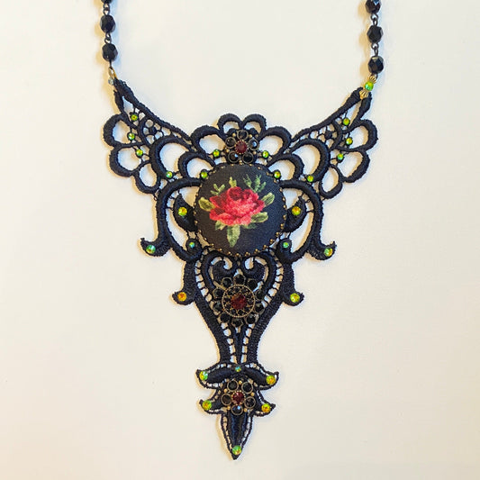 Michal Negrin Black Lace Crystal Necklace