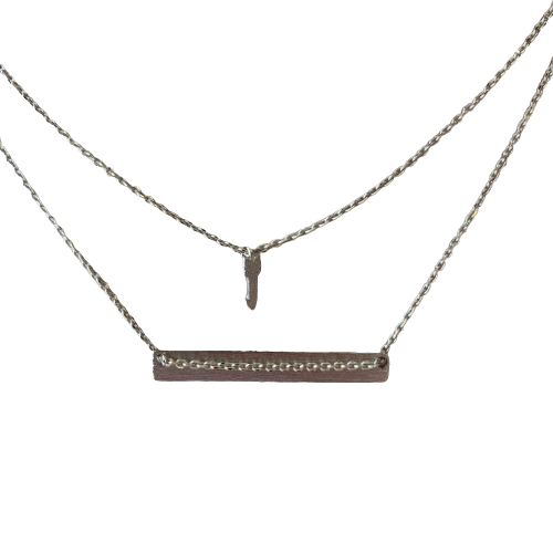 Double Chain Arrow and Rectangle Charm Necklace