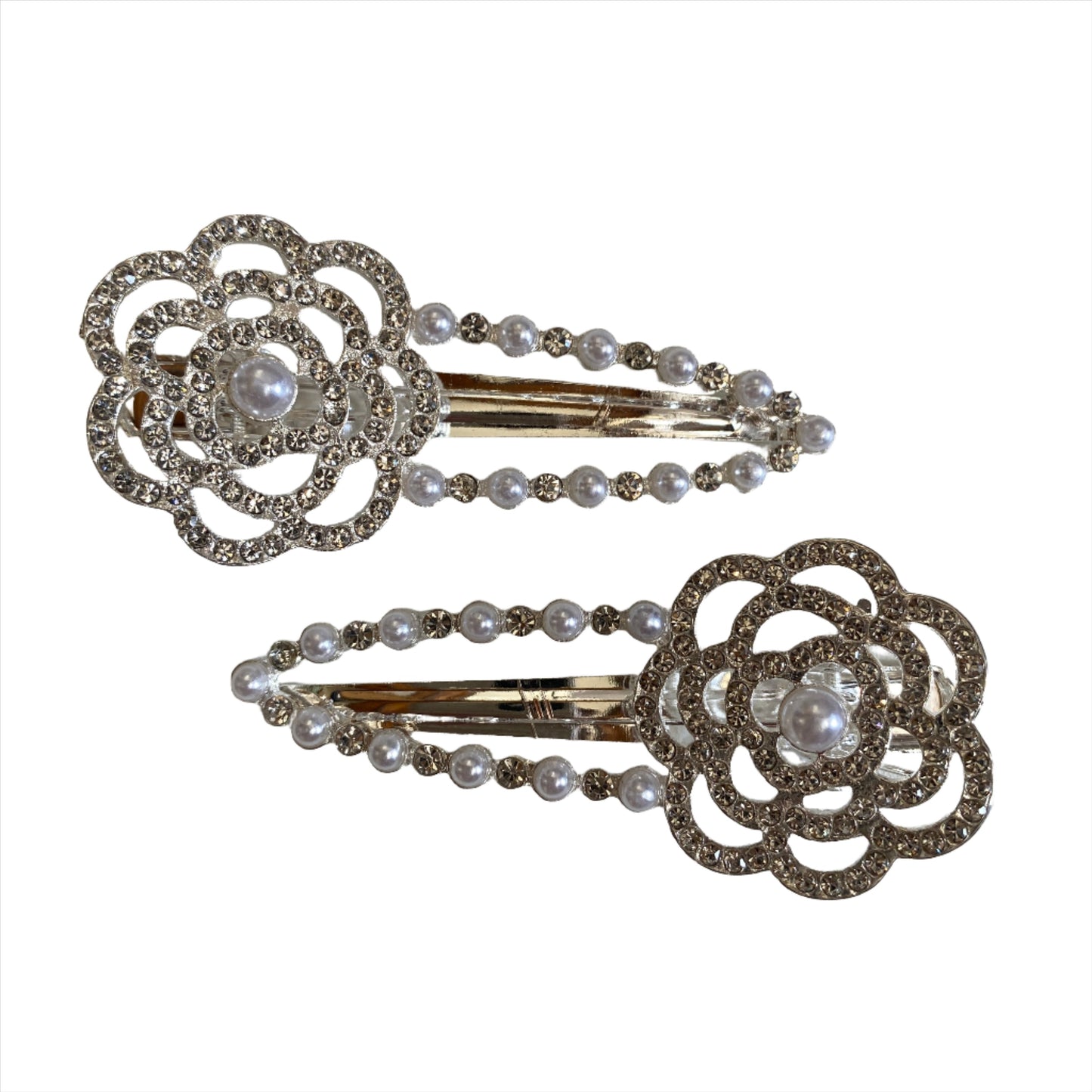 Bedazzled Peony & Pearl Hair Barrette | Set of 2