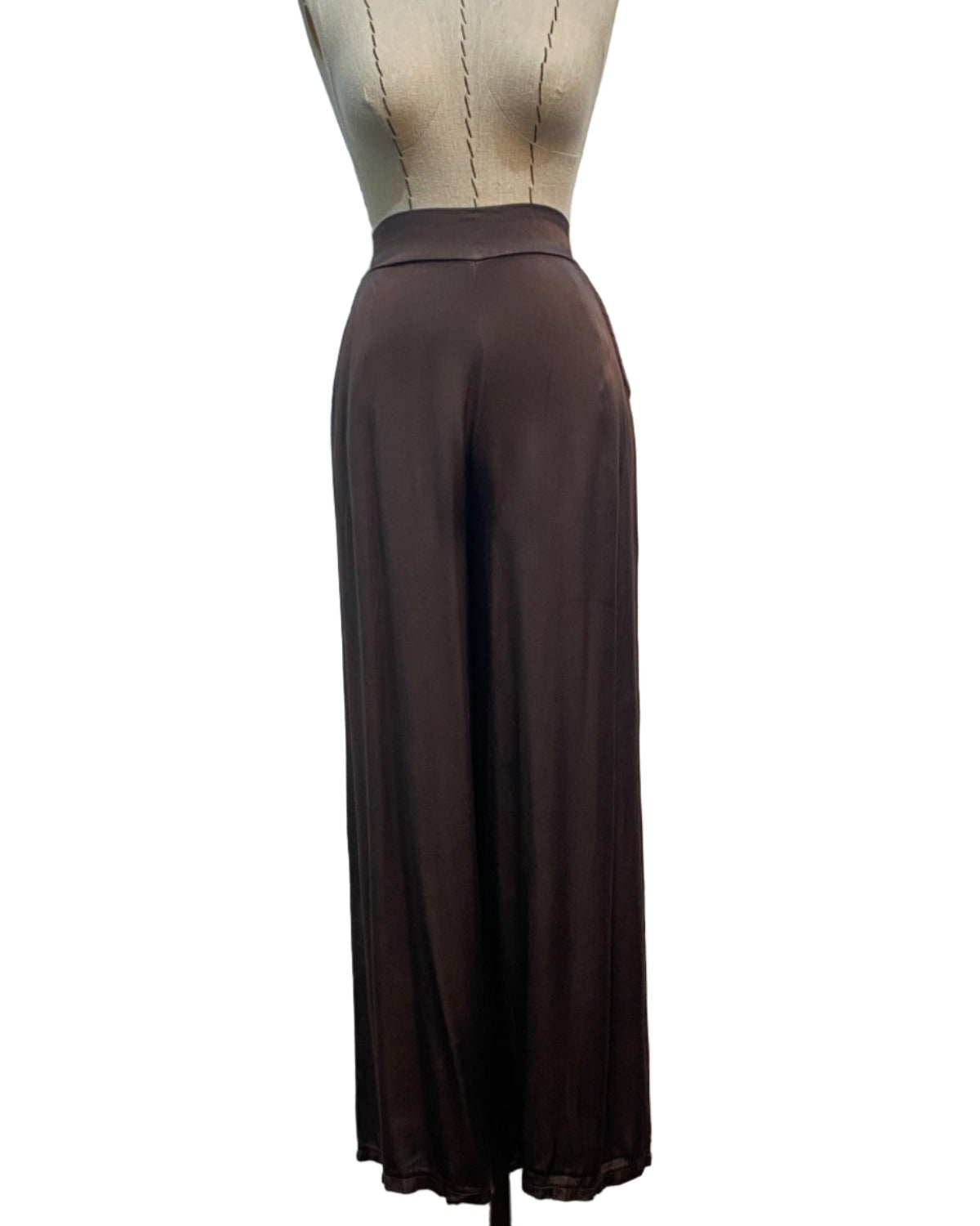 Wide Leg Chocolate Satin Palazzo Pants