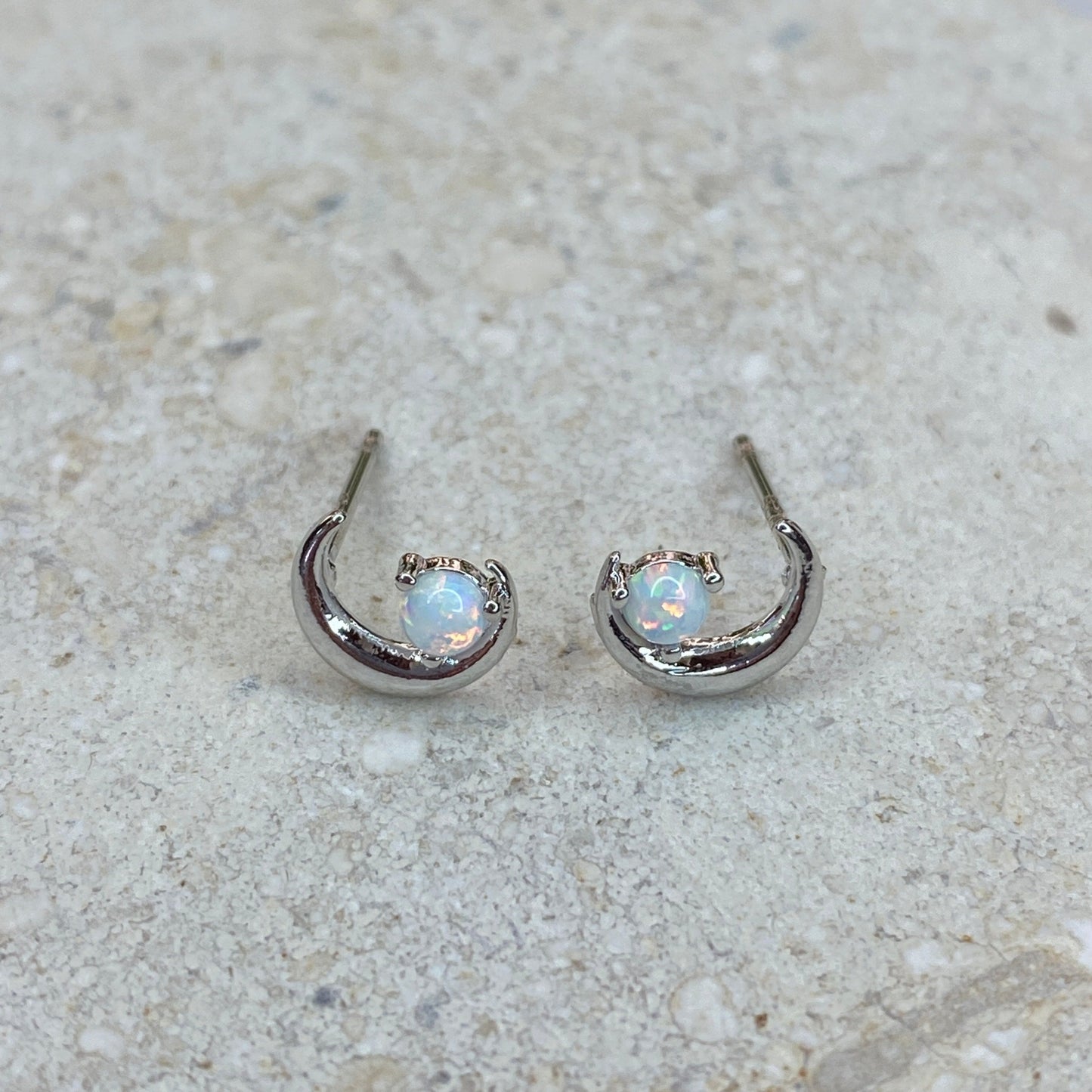 Opal Moon Stud Earrings