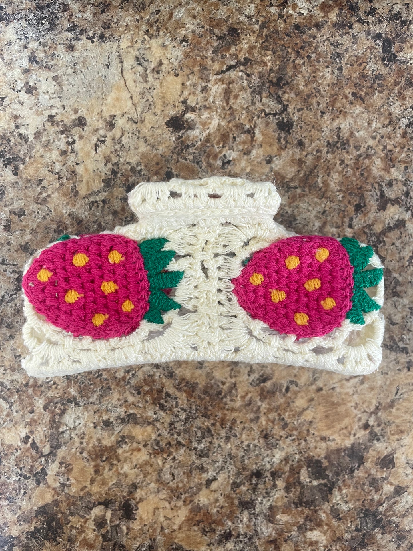 Crocheted Strawberry Claw Clip