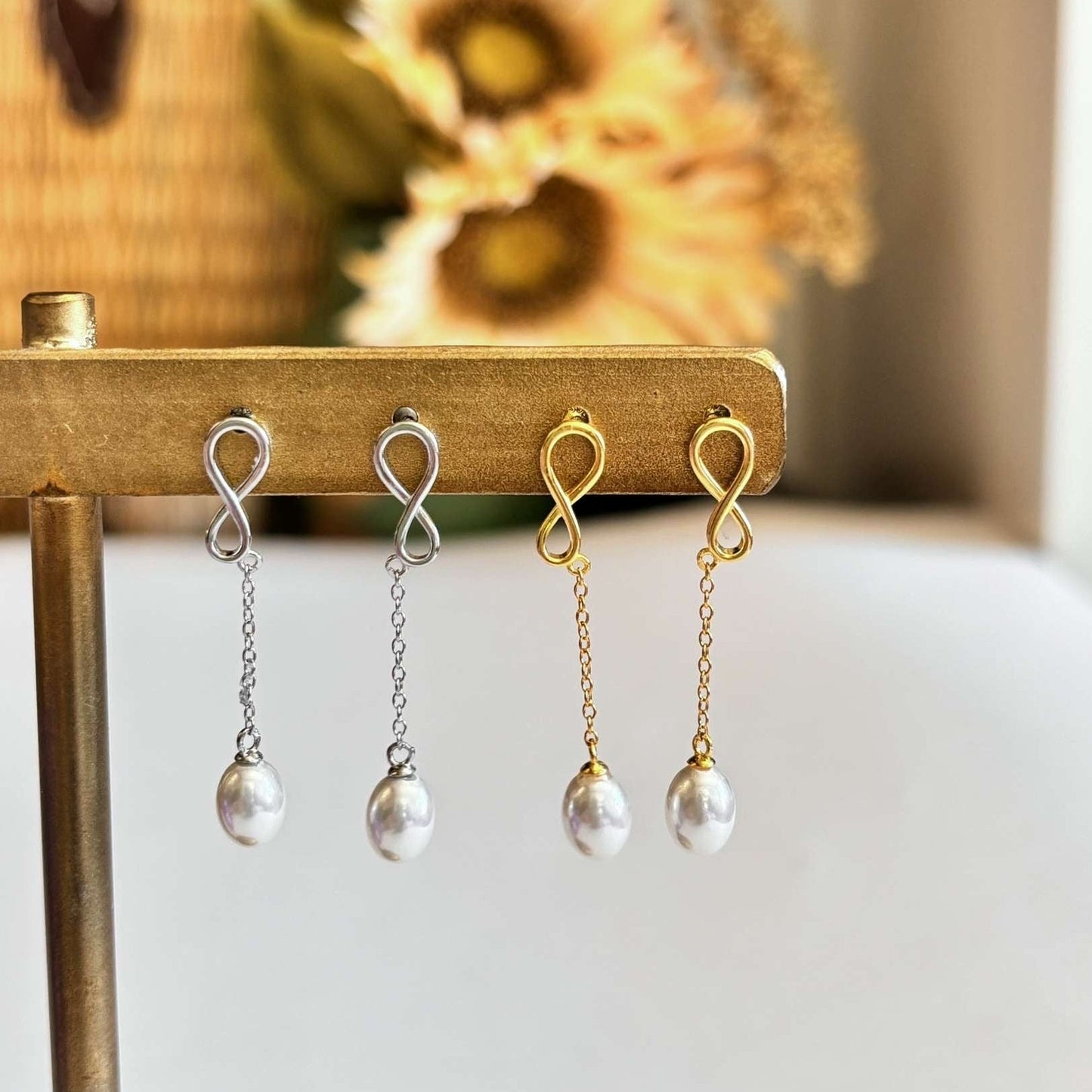 Infinity Pearl Drop Earrings