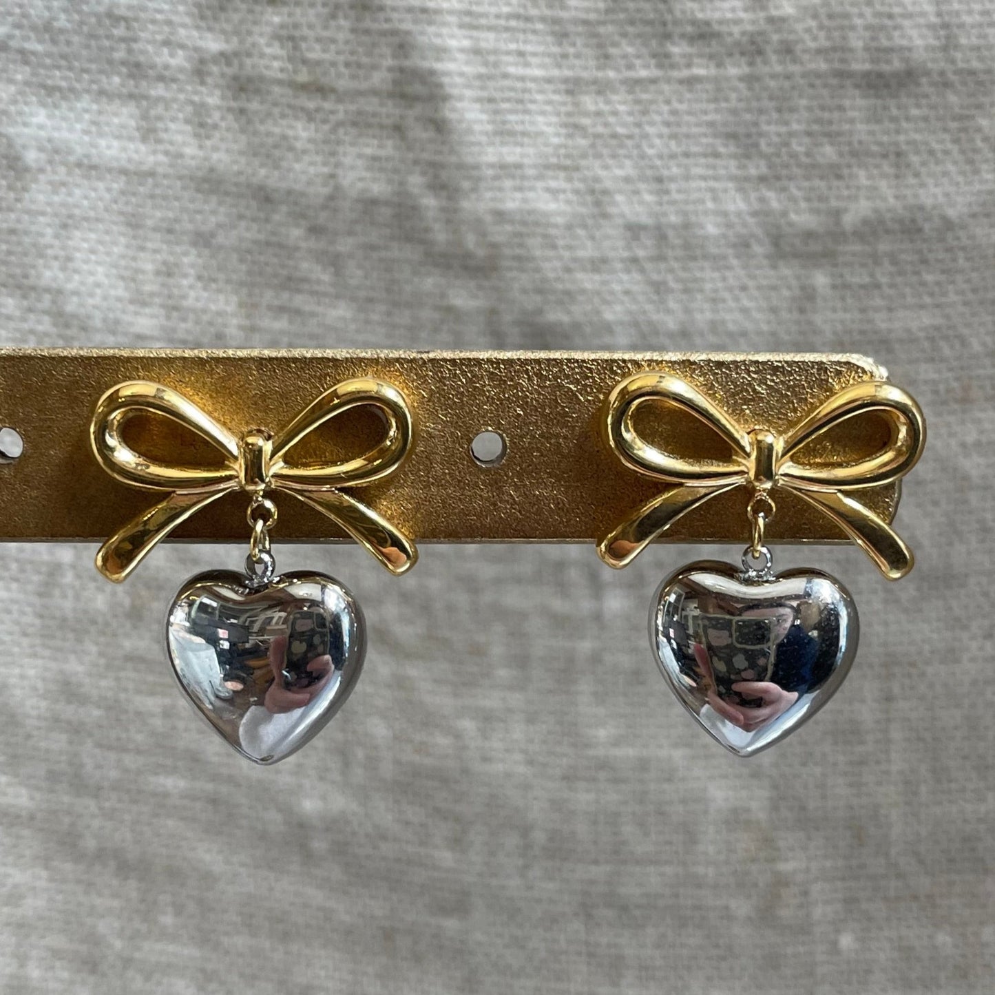 Bow and Heart Drop Earrings