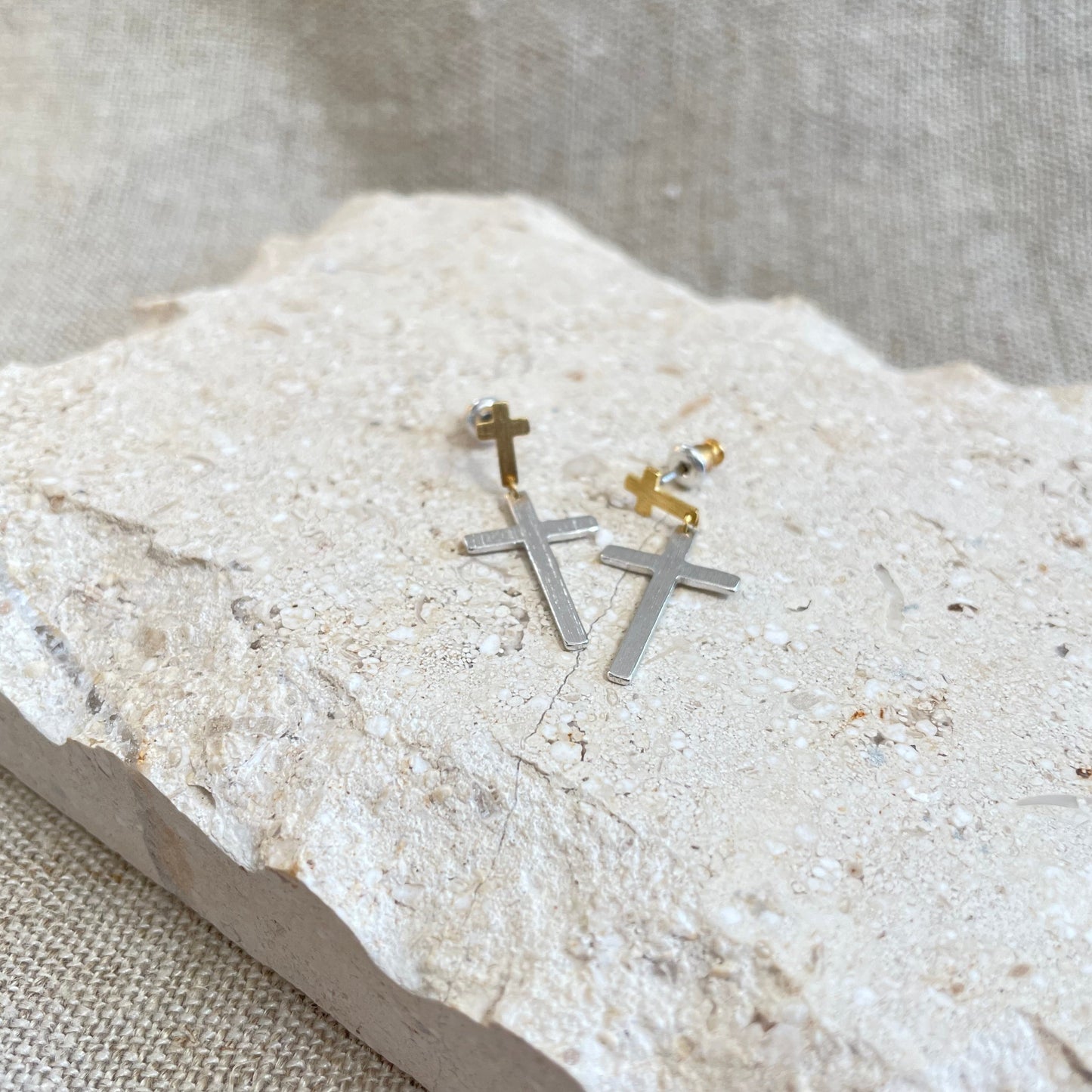 Two Tone Cross Earrings