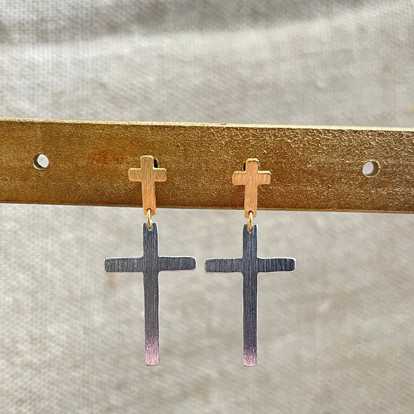 Two Tone Cross Earrings