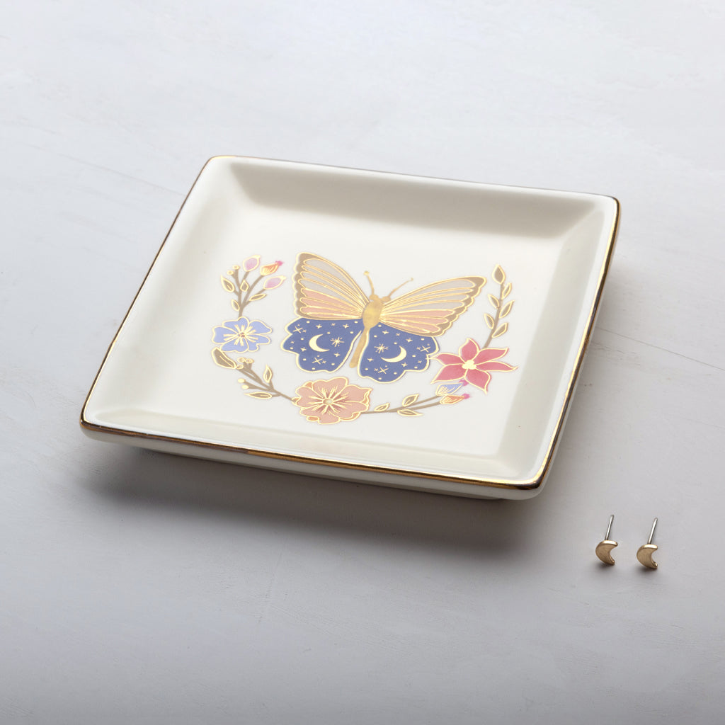 Jewelry Dish & Earring Set | Butterfly Cream