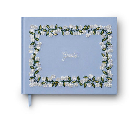 Hydrangea Embroidered Fabric Guest Book