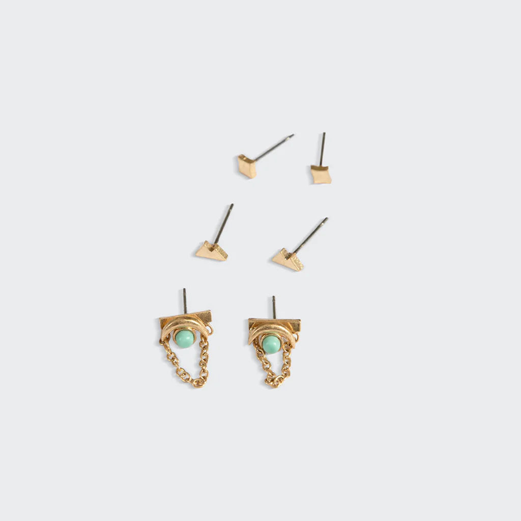 Stud Trio Ear Jacket Set - Mountain| Turquoise| Gold