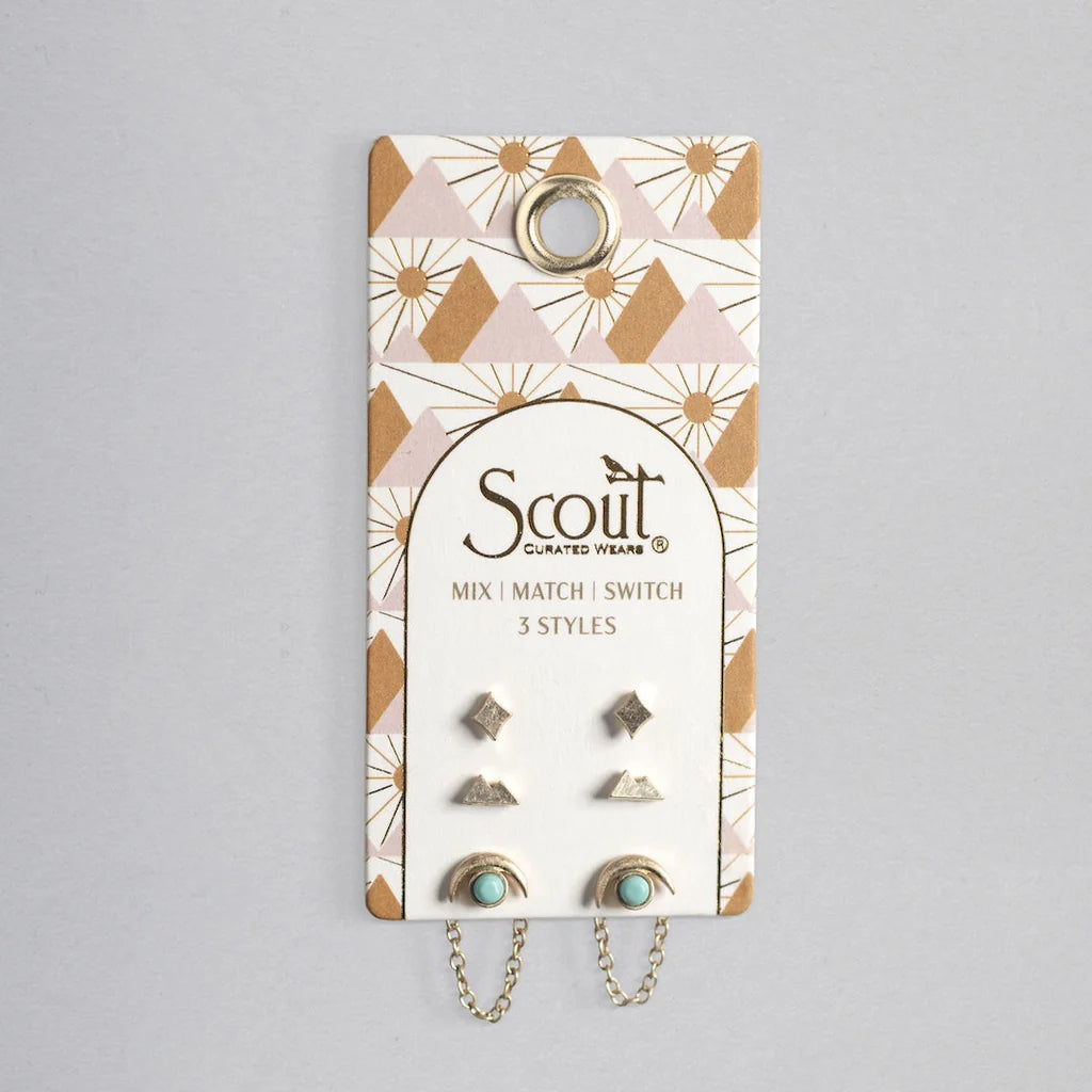 Stud Trio Ear Jacket Set - Mountain| Turquoise| Gold