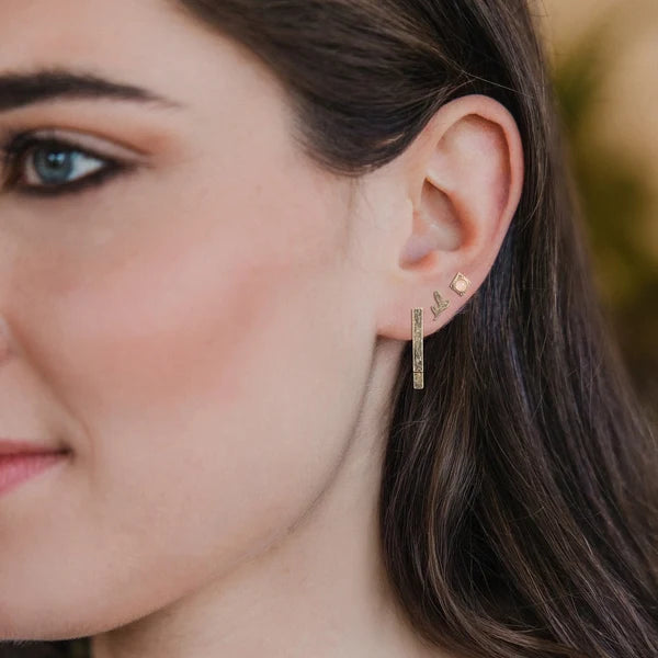 Stud Trio Ear Jacket Set | Leaf/Rose | Quartz/Gold